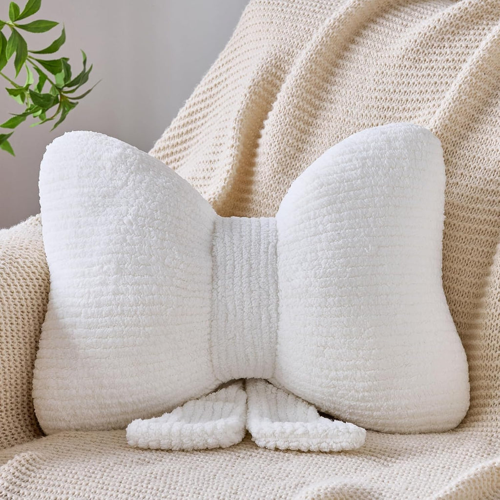 Bow Pillow, Decorative Throw Pillows with Soft Plush, Bow Throw Pillow for Couch Bed, Home Decor Bow Shaped Pillow for Bedroom Living Room (Hot Pink, 16 Inches)