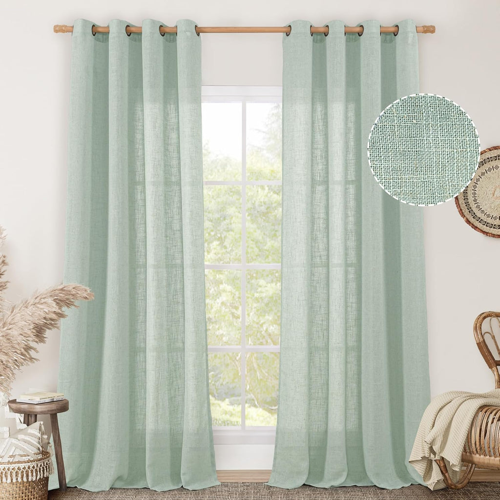 Natural Ivory Linen Semi Sheer Curtains 84 inch Length, Cream Light Filtering Soft Thick Neutral Living Room Drapes with Bronze Grommet for Bedroom/Farmhouse, 2 Panels, 52 x 84 Inch