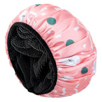 Shower Cap,Terry Lined Shower Cap for Women Reusable, Triple Layer Waterproof Bath Cap, Extra Large for Women Long Hair(Black)