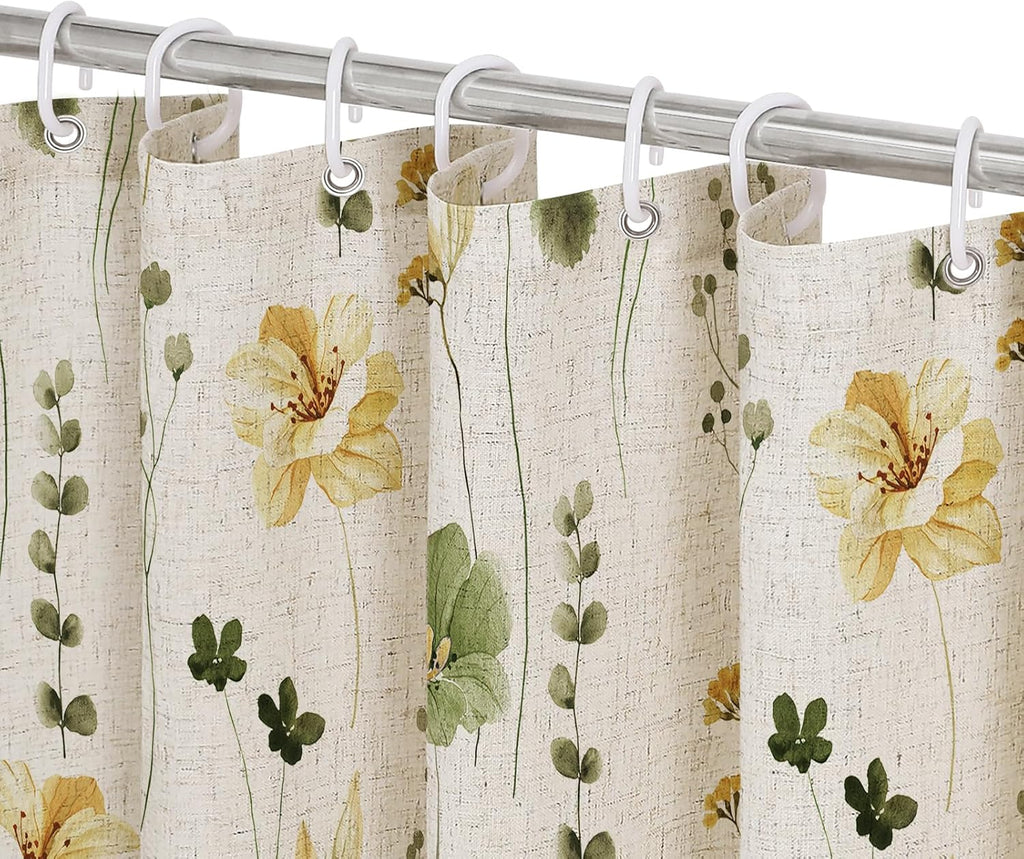 Watercolor Floral Shower Curtain, Sage Green Beige Flower Shower Curtain for Bathroom, Modern Minimalist White Waterproof Fabric Shower Curtain Set 72x72 Inch