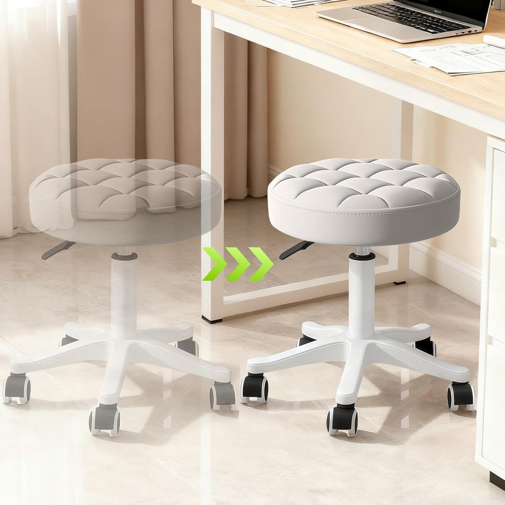 Small PU Leather Round Stool Chair Armless Comfy Rolling Medical Salon Stools with Wheels Height-Adjustable for Tattoo Salon Work Home, Office Chair