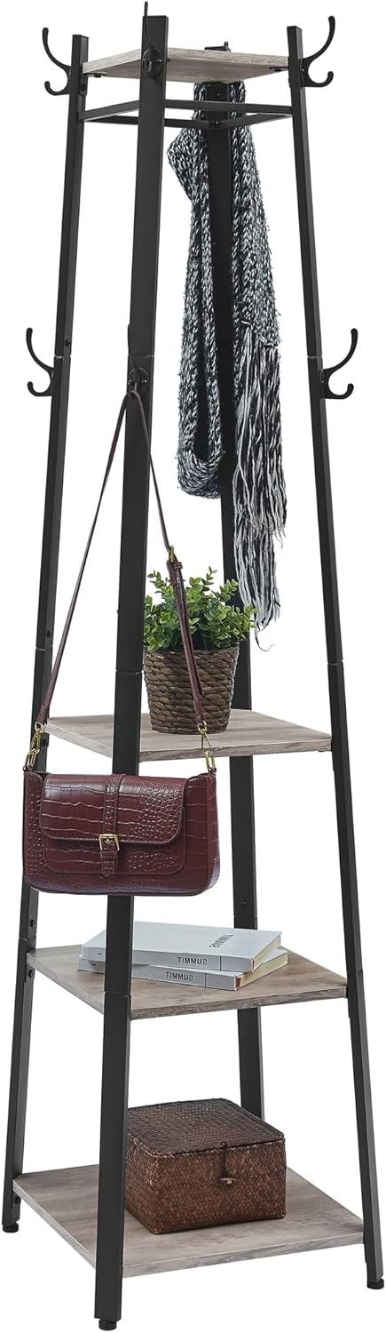 Coat Rack Freestanding, Coat Hanger Stand, Hall Tree with 2 Shelves, for Clothes, Hat, Bag, Industrial Style, Rustic Brown and Black URCR16BX