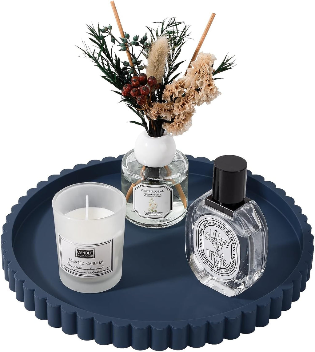 Round Bathroom Tray Silicone Kitchen Counter Decor Vanity Organizer Decorative Coffee Table Tray for Perfume, Candle, Soap Dish, 9 Inch, Black