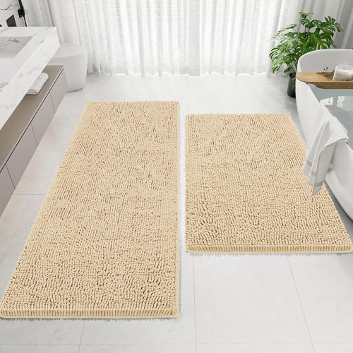 Bathroom Rugs Mat 60 x 36, Thick Soft Absorbent Chenille Bath Rugs, Rubber Backing Bath Mats for Bathroom Floor, Tub, Shower, Bedroom, Home Decor Accessories, Quick Dry Machine Washable, Beige