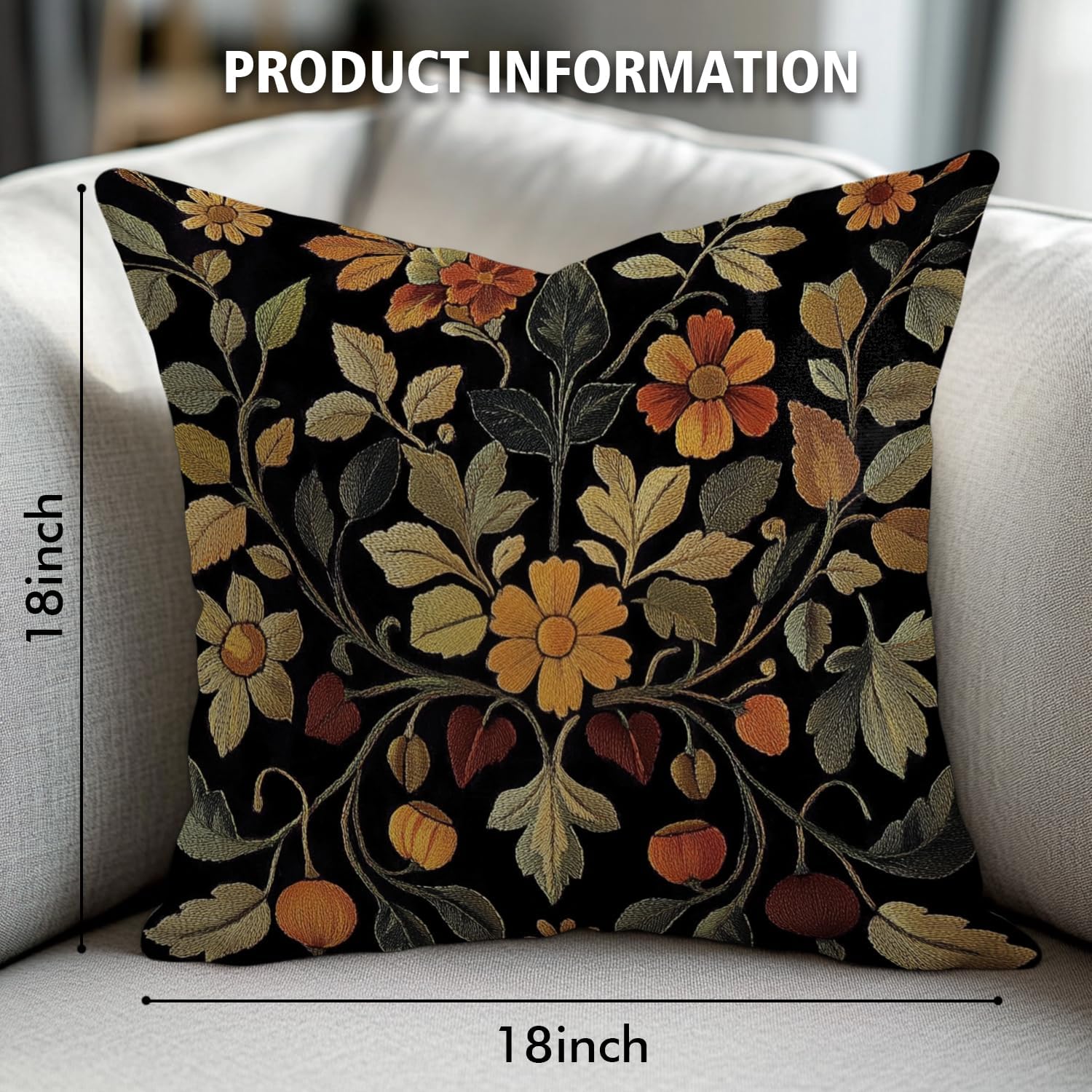 William Morris Abstract Vintage Print Floral Velvet Design Throw Pillow Covers Home Decor, Retro Art Decor Pillowcase Cushion Cover for Bed Sofa Living Room, Square 18x18inch (Black-Floral2)